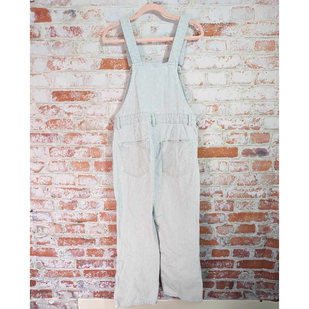 Zara Striped Denim Overalls Womens M Blue White Hickory Stripe Wide Leg dungaree - Picture 3 of 4